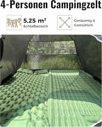 Innenansicht eines 4-Personen-Campingzelts mit zwei Luftmatratzen