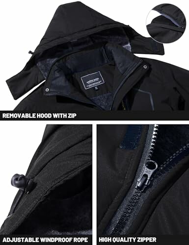 Schwarze Jacke mit abnehmbarer Kapuze und Reißverschluss