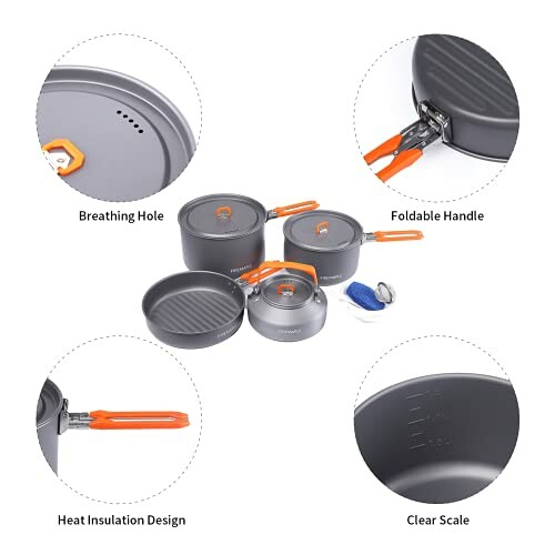 Camping Kochgeschirr Set mit faltbaren Griffen und Atmungslöchern