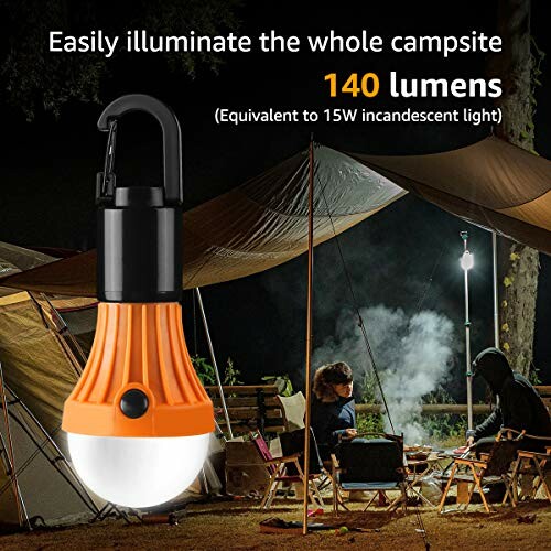 Campinglampe mit 140 Lumen beleuchtet Zeltplatz.