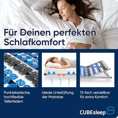 Frau schläft auf einer Matratze mit verstellbarem Lattenrost.