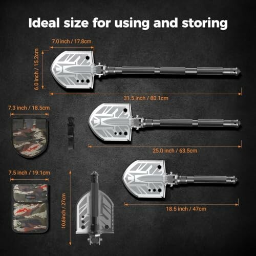 Klappbare Multifunktionsschaufel mit Größenangaben