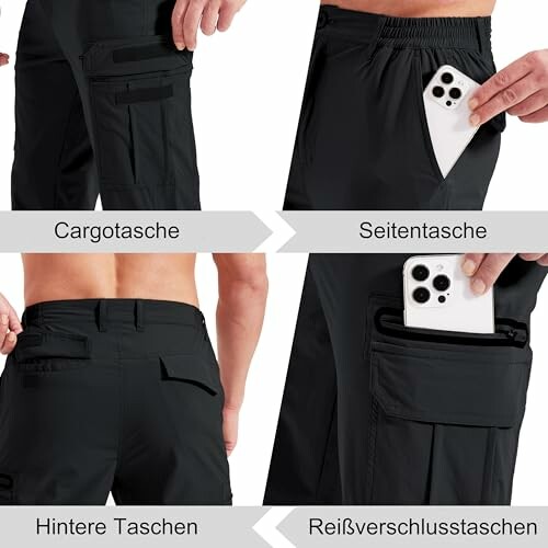 Männer tragen schwarze Hosen mit verschiedenen Taschen.