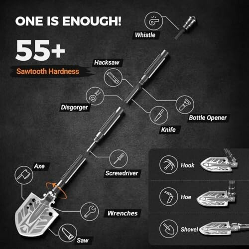 Multifunktionales Überlebenswerkzeug mit 16 Funktionen.