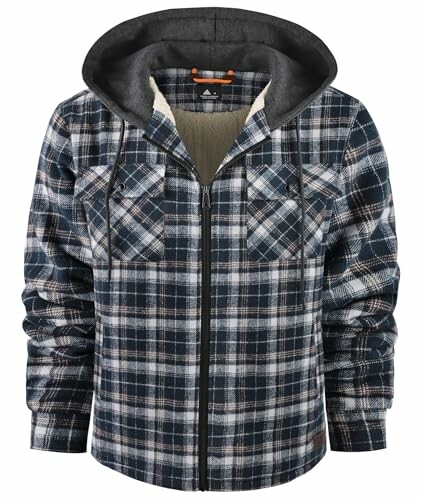 Karierte Kapuzenjacke mit Reißverschluss.