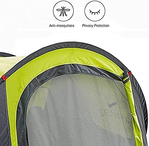 Grünes Pop-Up-Zelt mit Mückenschutz und Privatsphäre.