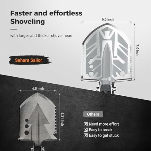 Klappschaufel mit Abmessungen und Funktionen