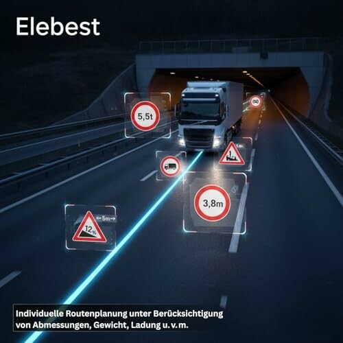 LKW mit Navigationssystem auf Autobahn bei Nacht