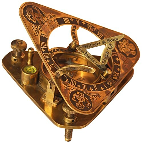 Antiker Messing-Sonnenuhr-Kompass mit Gravuren